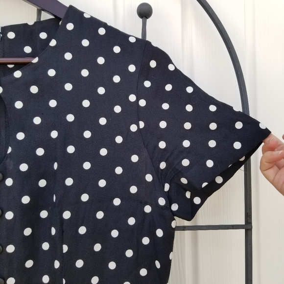 Cleo Petites midi black and white polka dot vintage short sleeve chest cut out 8 - Picture 4 of 16